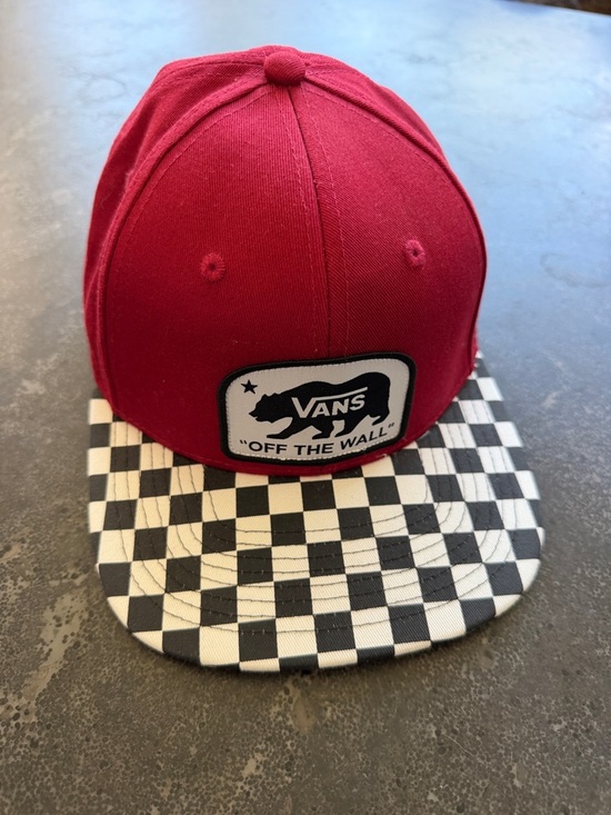 Vans Other - Vans Red Snapback Hat with Black-and-White Checkerboard Brim
